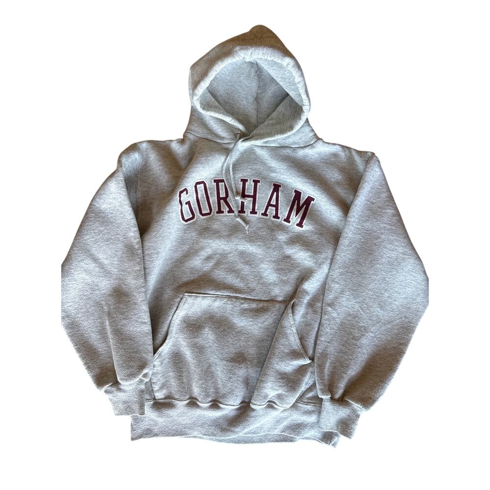 Vintage Gorham Maine USA Made Jerzees Super Sweats Medium Heather Gray Hoodie